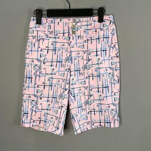 Lily Pulitzer Luxletic Womens 2 Bermuda Length Pink Abstract Artsy Shorts